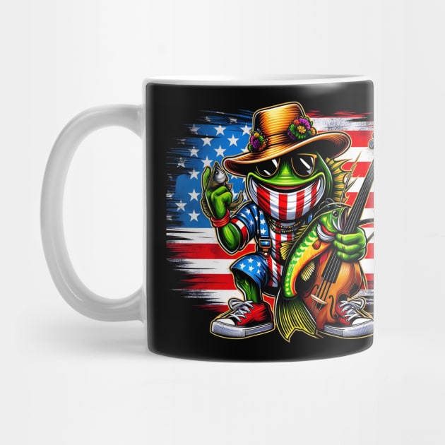 National Mardi Gras Bass Fishing Design Design with US Flag by click2print